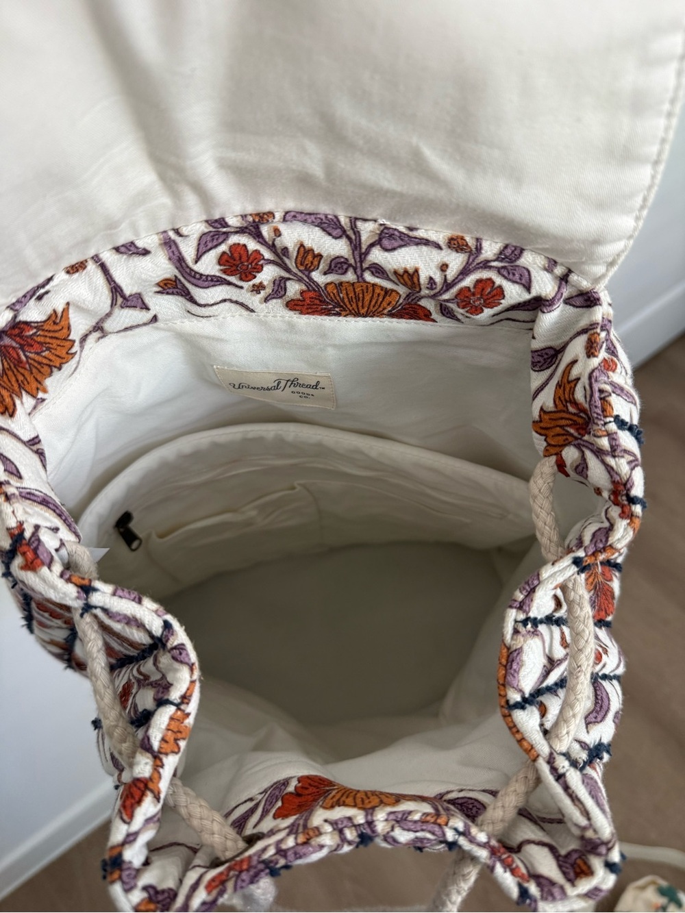 Universal Thread Cream Floral Canvas Drawstring Backpack - Picture 6 of 11